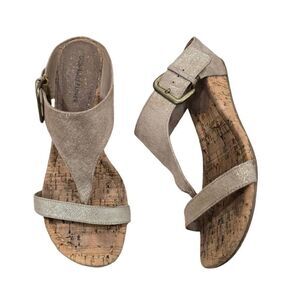 Donald Pliner Donni Slide Sandals Women's 8M Metallic‎ Gold Wedge T-Strap Formal